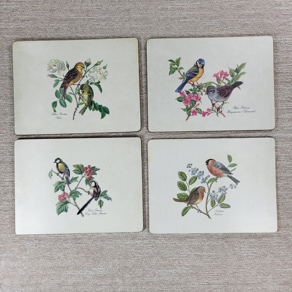 Vintage Lady Clare Luncheon Bird Placemats Felt Back Wood Cork England Set of 4